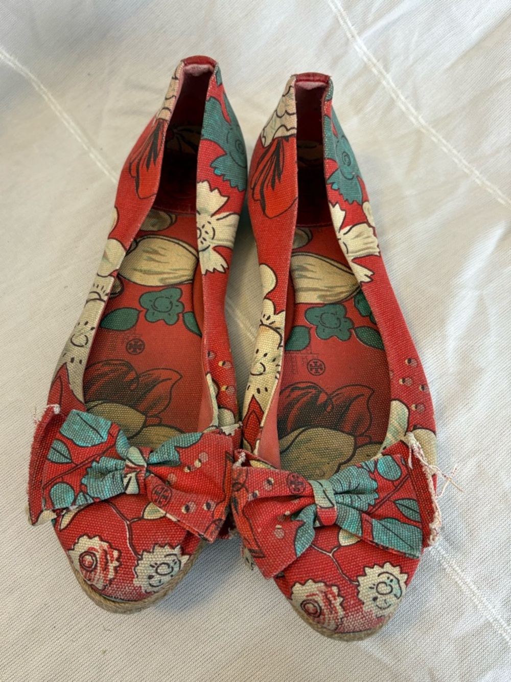 Tory Burch Tasmin floral canvas espadrille flats.